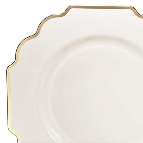 " OCCASIONS " 50 Plates Pack (25 Guests)-Heavyweight Wedding Party Disposable Plastic Plate Set -(25x10.5'' Dinner + 25x8'' Salad/Dessert) (Imperial Ivory & Gold)