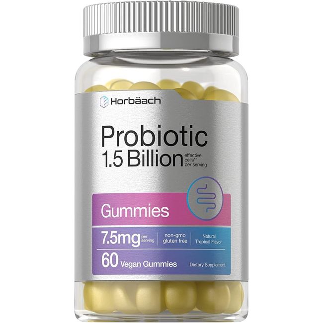 Probiotic Gummies | 60 Count | Vegan, Non-GMO | Tropical Flavor | by Horbaach