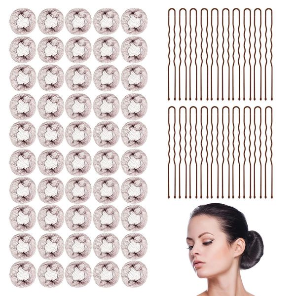 70 PCS Brown Invisible Hair Bun Net Hair Nets for Buns Hair Nets for Women Ballet Hair Net Ballet Bun Nets Invisible Hair Nets and U Shaped Hair Pins Set for Girls Dancers Women (Brown)