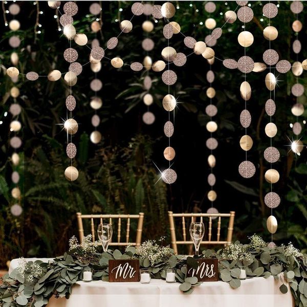 Decor365 Glitter Champagne Gold Decorations Paper Circle Dots Garland Party Streamers Bunting Backdrop Hanging Decor Banner/Wedding/Bachelorette/Bridal Shower/Christmas/New Year/Home/Engagement/