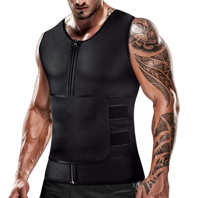 Cimkiz Mens Sweat Sauna Vest for Waist Trainer Zipper Neoprene Tank Top, Adjustable Sauna Workout Zipper Suit