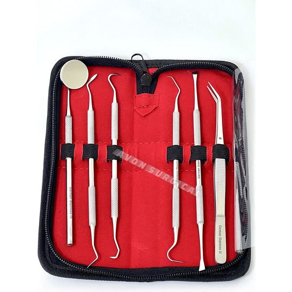 German-Dental Tools,Plaque Remover for Teeth,Dental Hygiene Cleaning Kit,Tooth Scraper Plaque Tartar Remover Cleaner,Dental Pick Scaler Oral Care Tools (Set of 6 Hygiene KIT with Pouch)