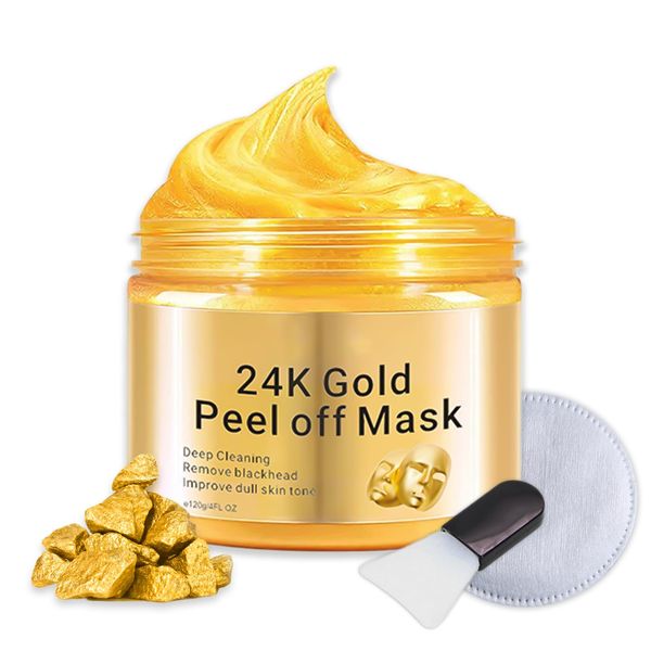 24k Gold Peel Off Maske, Anti Falten Anti Aging Gesichtsmaske für Jeden Hauttyp, Hautstraffend & Verjüngend Für Strahlende Gesichtsmasken, Koreanische Kosmetik, 120ml