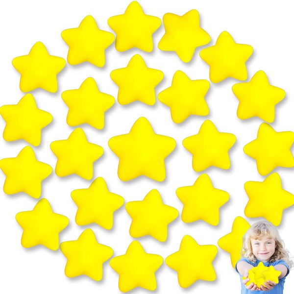 24pcs Star Stress Balls,Mini Star Foam Squeeze Ball,Yellow Anxiety Relief Star Toys for School Reward,Carnival Prizes,Party Favors,Hand Exercise