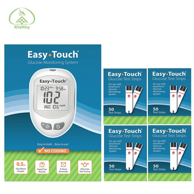 Easy Touch Blood Glucose Test Strips Box of 200 CT And Easy Touch Meter KIT