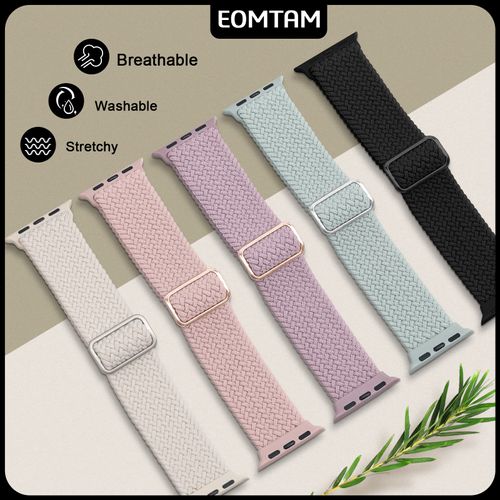 EOMTAM 5 Pack Braided Stretchy Adjustable Straps Compatible for Apple Watch Ultra 2/1 Band 38mm 40mm 41mm 42mm 44mm 45mm 49mm for Women Men ,Sport Elastic Nylon Cloth Wristbands for iWatch Series 9 8