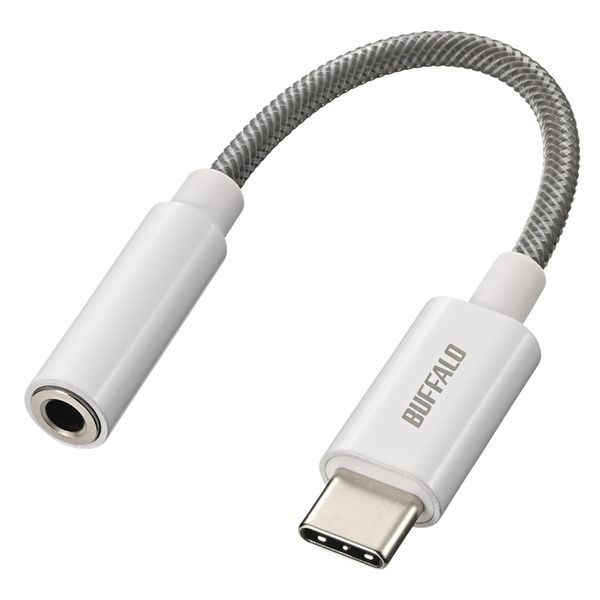 Buffalo BSMPC355HRWH USB Type-C 3.5mm 3 Pole 4 Pole Audio Converter Adapter with High Resolution DAC Heavy Duty Cable Clear 30,000 Times Flex Durability Test Earphone Jack Earphone Headphone Headset