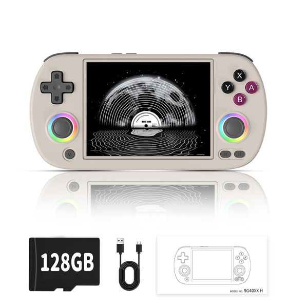 RG40XX H Retro Handheld Game Console,4.0 Inch IPS Screen Built-in 128GB TF Card Linux ystem Games Consoles,with RGB Colorful Joystick Lighting,Portable Casual Game Console 5500+Classic Games(Gray)