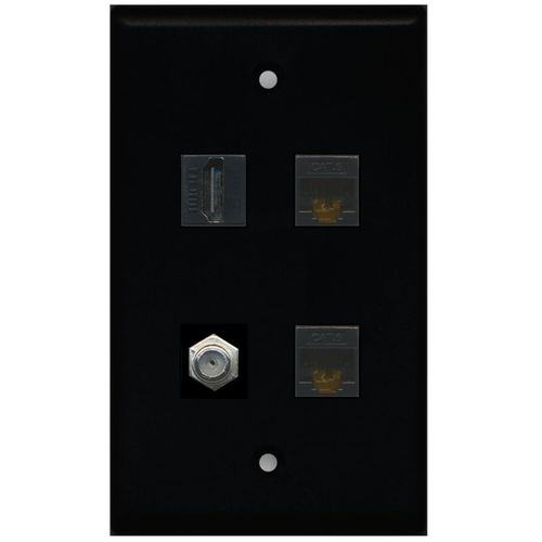 RiteAV - 1 Port HDMI 1 Port Coax Cable TV- F-Type 2 Port Cat6 Ethernet Wall Plate - Black