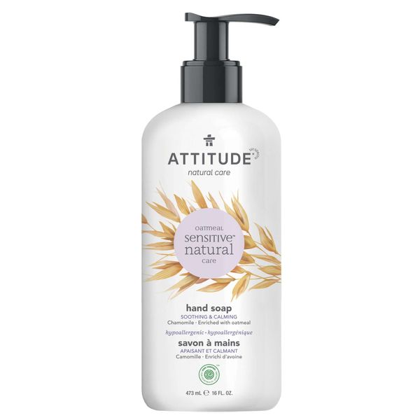 ATTITUDE Soothing Hand Soap for Sensitive Skin Enriched with Oat and Chamomile, EWG Verified, Dermatologically Tested & Hypoallergenic, Vegan & Cruelty-free, 16 Fl Oz