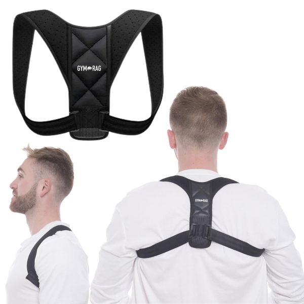 GYM RAG Posture Corrector for Men & Women - Comfortable Upper Back Brace, Adjustable Back Straightener Support for Shoulder, Neck & Back (Medium)