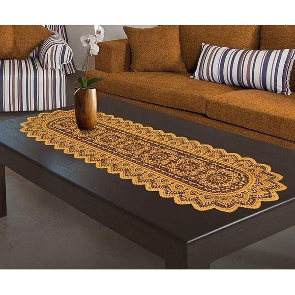 MforStyle Table Runner Lace White or Brown or Antique Gold 14" x 47" (B - Antique Gold)