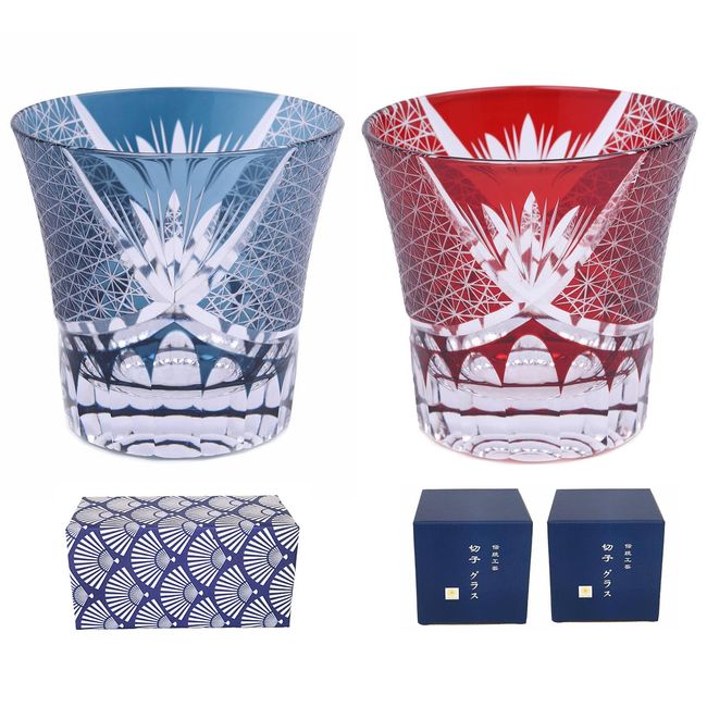 FONYUHUA Kiriko Glasses, Pair of Old Glass, Tumbler, Chrysanthemum Splash, Pattern, Dishwasher Safe, Rock Glass, Shochu Glass, Sake, Beer, Whiskey, Stylish, Wedding Gift, 60 Birthday Gift, Gift, Popular, 9.2 fl oz (260 cc) (Set of 2)