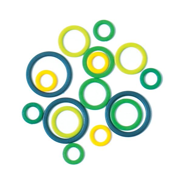 KnitPro Stitch Ring Markers, Green, Blue, Yellow, Assorted, 50 Pieces