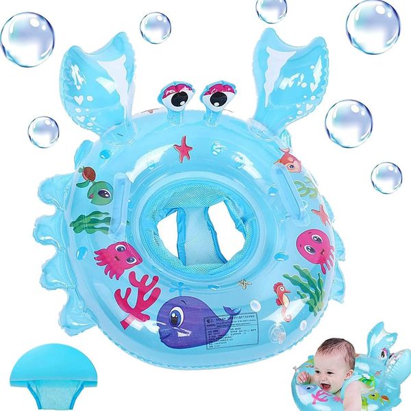 CYCFMYYLY Baby Swimming Float, Pool Inflatable Ring Bath Float with Safety Seat and Handle Helps Age of 3-36 Months Learn to Kick & Swim Float(Crab Blue)