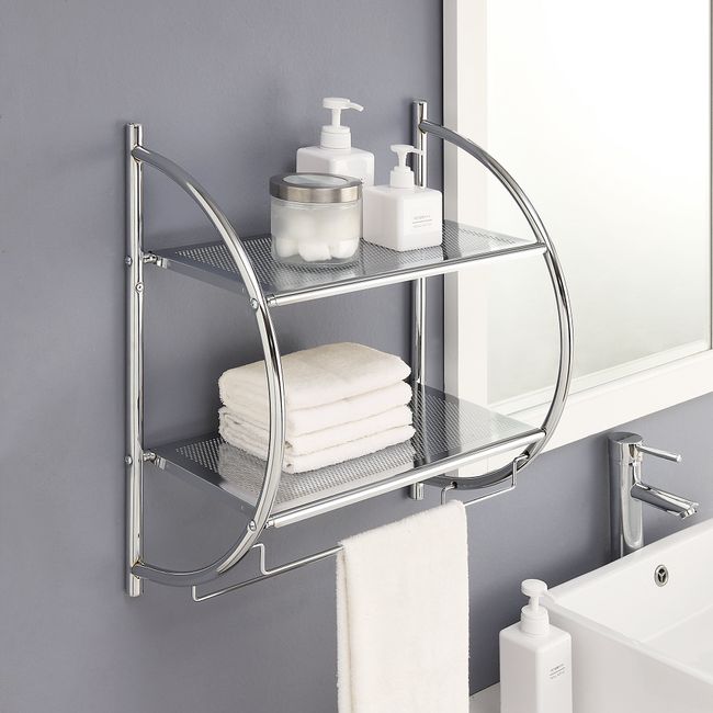 Organize It All 2 Tier Wall Mount Shelf with Towel Bars - Silver