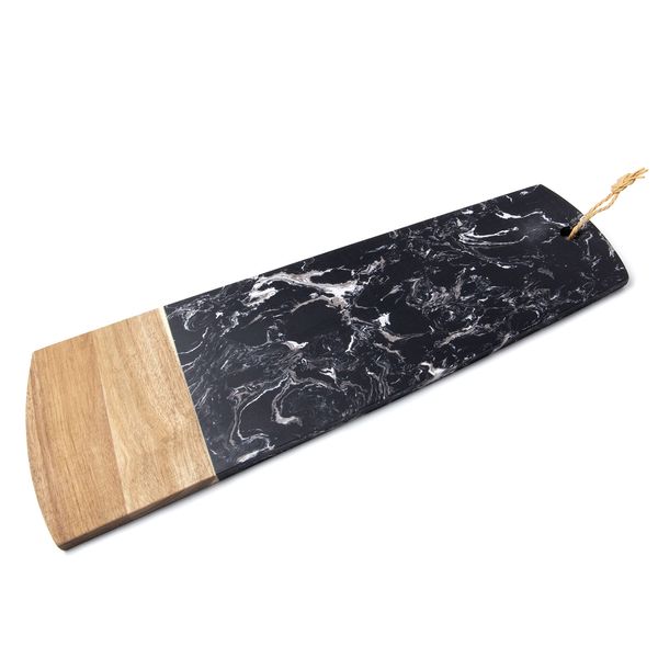 bar@drinkstuff Black Marble & Acacia Serving Board 60 x 20cm - Single - Marble Cheese Board, Serving Platter