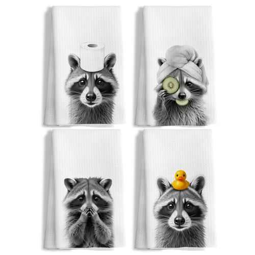 Nipil Towel Funny Raccoon Lover Gifts Bathroom Hand Towels Set of 4, Raccoon Bathroom Decor,Cute Kids Hand Towels, 16x24 Inch