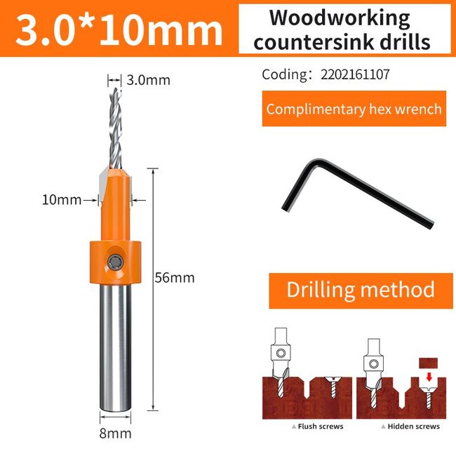 Countersink Drill Bit Set Adjustable Length Round Shank Punching