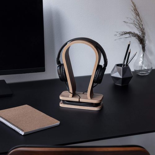 Navaris Universal Wooden Headphone Holder with Cable Holder - Headphone Holder Headset Holder - Headphone Stand - Walnut Wood