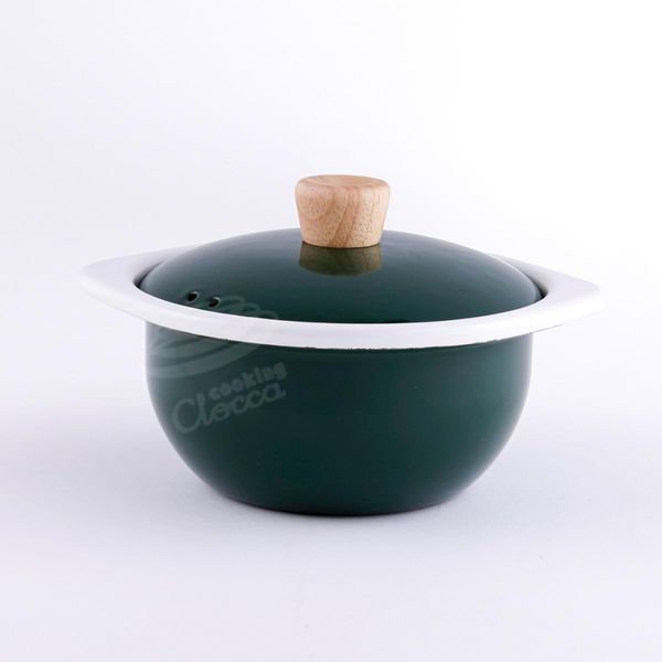 Fuji Enamel Container Cocotte Cotton Series, Green, 5.9 inches (15 cm) CTN-15C.CG