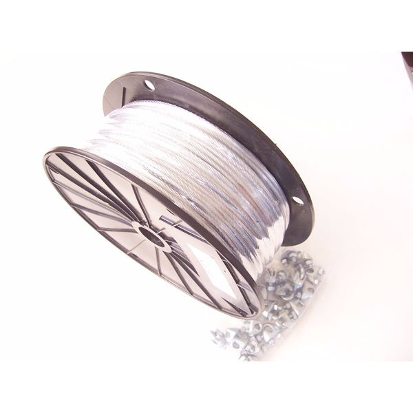 Galvanized Wire Rope Cable, 1/8", 7x7, 500 ft Reel + 20 Cable Clips