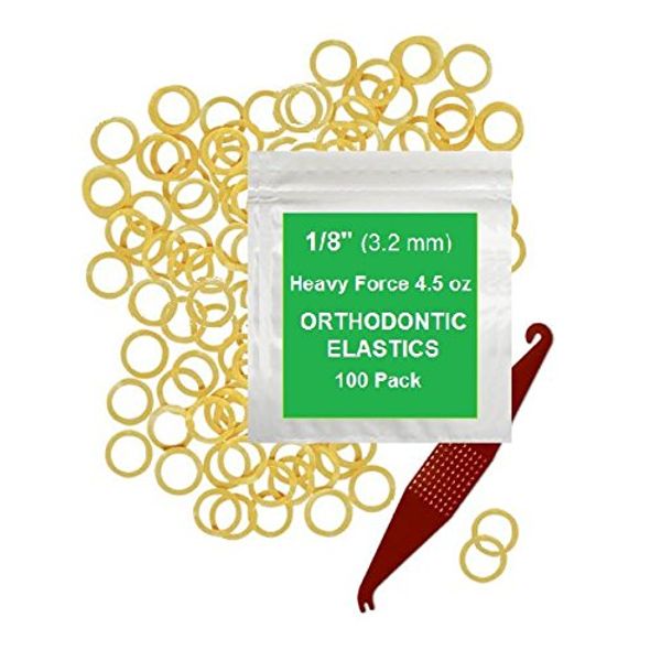 1/8 Inch Orthodontic Elastic Rubber Bands, 100 Pack, Natural, Heavy 4.5 ounce Small Rubberbands Dreadlocks Hair Braids Fix Tooth Gap, Free Elastic Placer for Braces