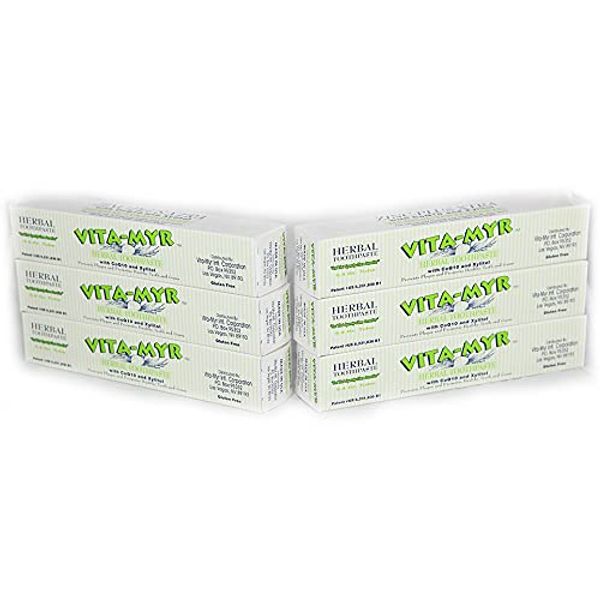 Vita-Myr Zinc+ Toothpaste, No Sugar, No Fluoride, Gluten Free, SLS Free No Alcohol, No Saccharin No Artificial Sweetener/Color ,Made in USA.5.4 Ounce Pack of 6