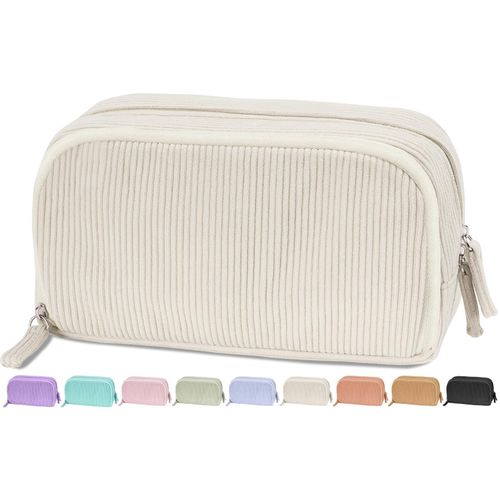 Sooez Big Capacity Pencil Case Pen Pouch, Soft Corduroy Pencil Bag with 3 Compartment, Multiple Pockets, Sturdy Zipper, Cute School Supplies Pen Bag Organizer For Teen Girls College, Beige