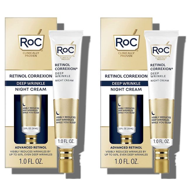 RoC Retinol Correxion Deep Wrinkle Anti-Aging Night Cream, Daily Face Moisturizer with Shea Butter, Glycolic Acid and Squalane, Skin Care Treatment, 1 Ounce (Pack of 2)