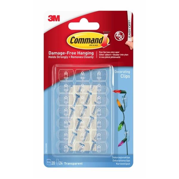 3M (2 Pack)-Command Clear Decorating Clips. 2 Packs: of 20 Clips, 24 Mini Strips, each.