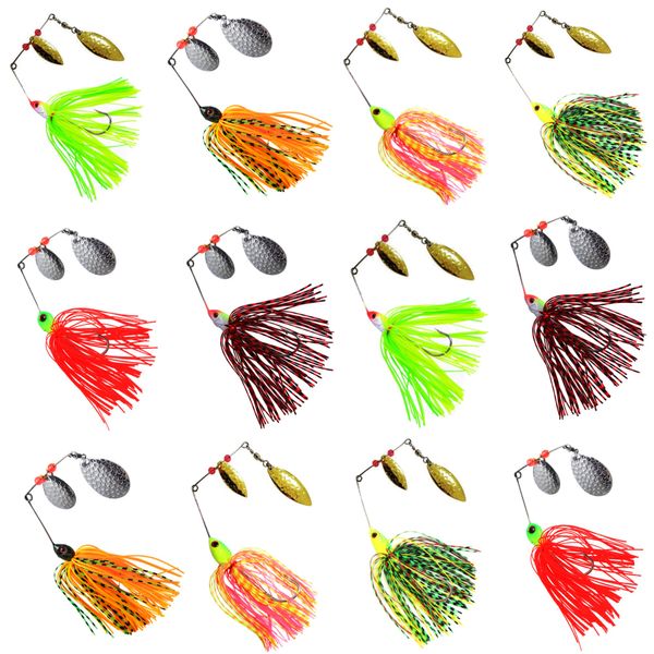 Spinner Baits Fishing Lures Bass Fishing Bait Hard Spinner Lure Multicolor Buzzbait Swimbait Jig Lure Spinnerbait for Bass Trout Salmon Pike Fishing 6/12pcs