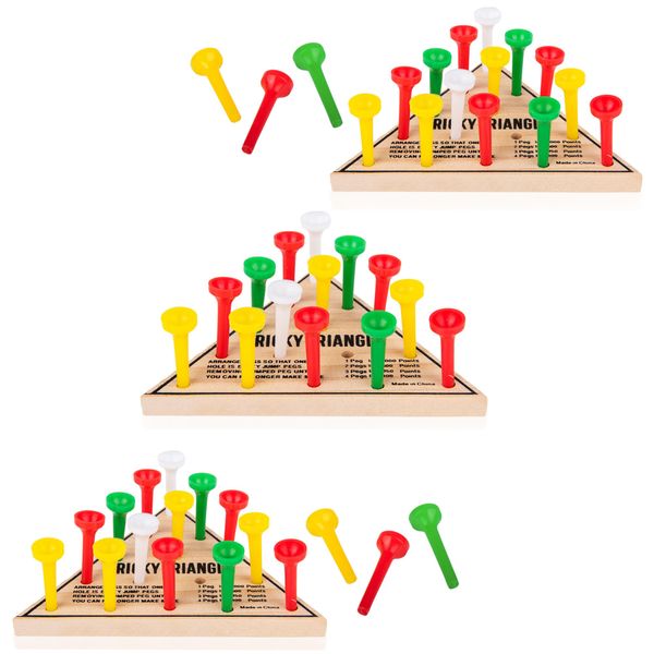 3 Pack - Wooden Triangle Peg Board Game - Retro Mini Travel Game