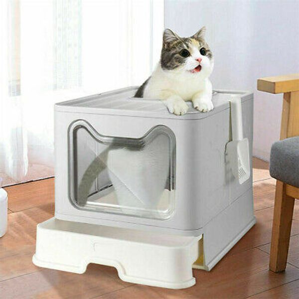 Large Cat Litter Box Top &Front Entry Automatic Pet Toilet House Kitty Scoop Pan