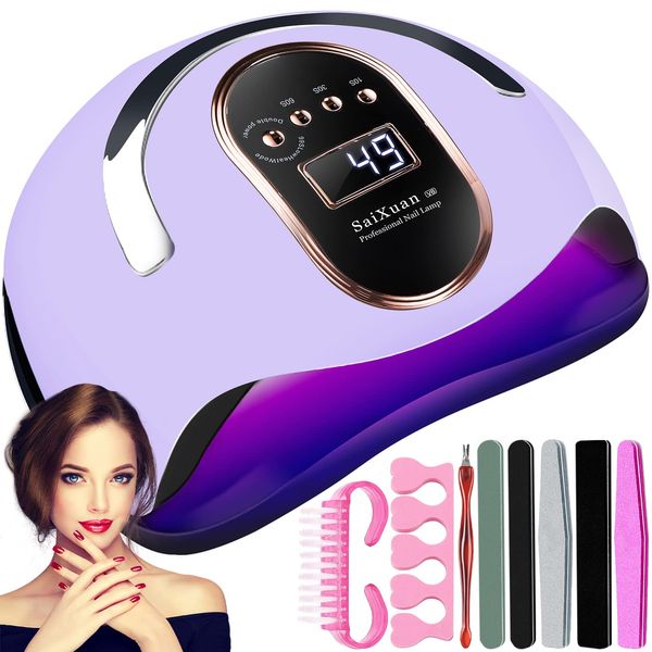 SaiXuan Lampada UV LED Lampada Unghie 168W Professionale Fornetto per Manicure/Pedicure Permanente Smalto Semipermanente 4 Timer con 10s/30s/60s/99s Display LED Automatico Sensore