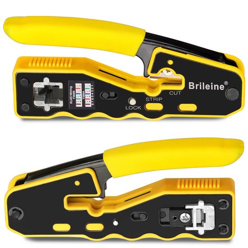 Brileine RJ45 Crimp Tool Pass Through Kit, Ethernet Crimping Tool with Network Cable Tester, 50PCS CAT6 Pass Through Connectors, 50PCS RJ45 Boots, Mini Wire Stripper, Wire Cutter Plier