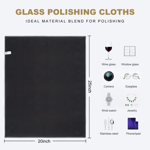 SINLAND Microfiber Glass Polishing Cloths Large Size Thick Lint -Free Drying Towels for Wine Glasses Stemware Dishes Stainless Appliances 20 Inch X 25 Inch Pack of 2 Black