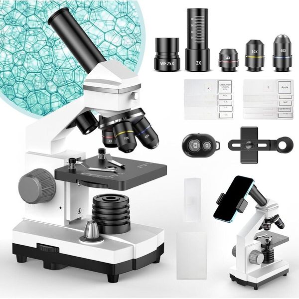 Microscope for Students, 100X-2000X Magnification with Slides Set, Phone Adapter