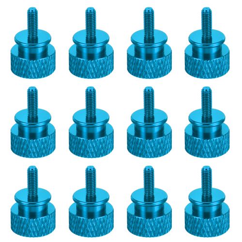 MECCANIXITY 12pcs M3x8mm Knurled Thumb Screw Computer Case Threaded Hand Tighten Screws Aluminum Alloy for PC Case, Sky Blue
