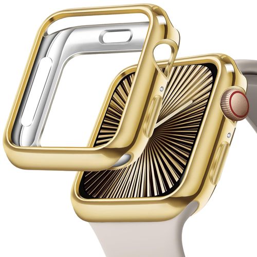 JR.DM 38mm Soft Flexible TPU Case Compatible for Apple Watch Series 3/2/1 Touchable Screen Lightweight Anti-Scratch All-Around Protector Thin Guard Shockproof Cover Shiny Bumper for iWatch, Gold
