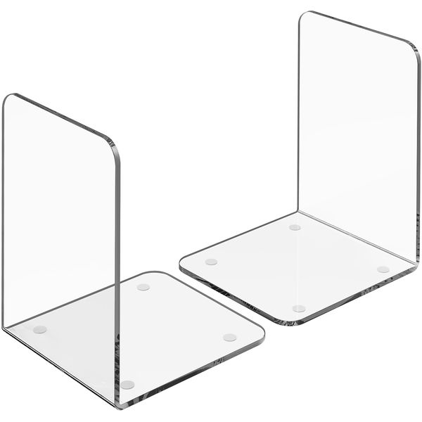 MaxGear Bookends Acrylic Book Ends Clear Book Ends for Shelves Decorative bookends for Shelves Non-Skid Book End Heavy Duty Bookend Book Holders for Shelves Book Stoppers (1 Pair/2 Pieces, Large)