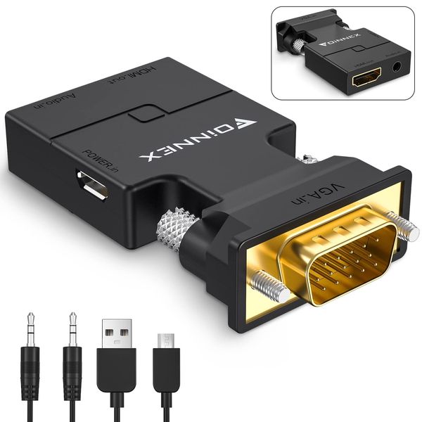 VGA to HDMI Converter VGA to HDMI Converter Adapter VGA Male to HDMI Female Converter Audio Transfer VGA to HDMI Converter for PC Projector HDTV with USB Cable for Power Supply and 3.5mm Audio Cable