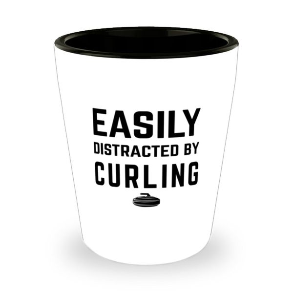 ODDITEES Funny Curling Shot Glass Easily Distracted By Curling