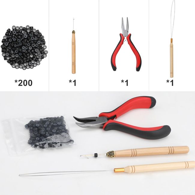 Micro Rings Beads Hook Needle Hair Extensions Tools Wooden Handle