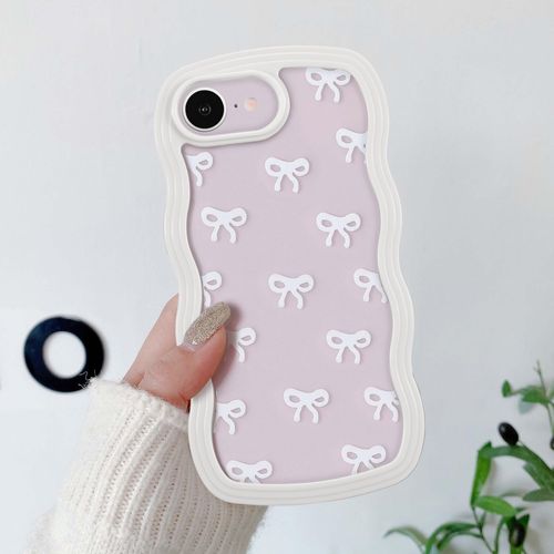 QLTYPRI Bow Case for iPhone 16e, Clear Cute Ribbon Bow Phone Case Curly Wavy Aesthetic Phone Case, Slim Soft Transparent Shockproof Protective Cover for Women Girls - White