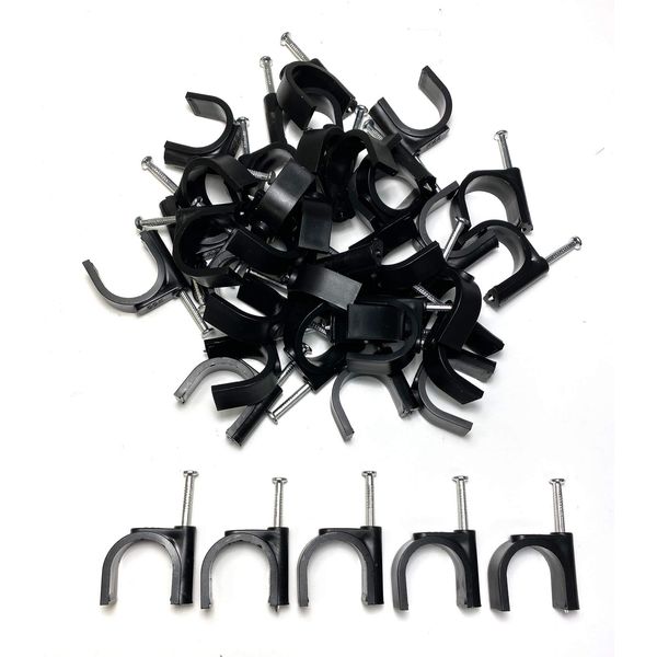 Kabelschellen Nagelschellen für Kabel 22mm, Schwarz 50 Stück