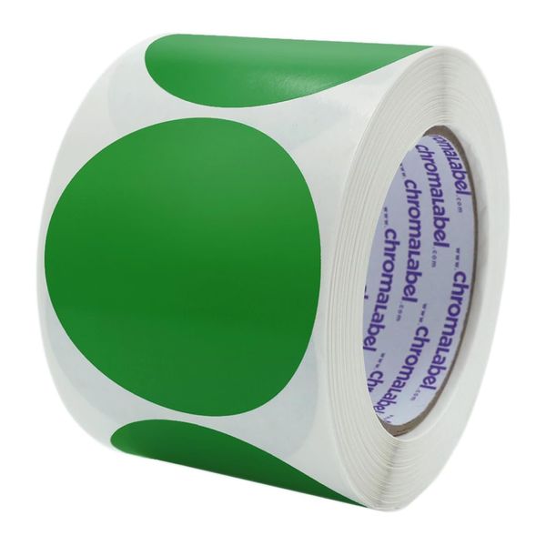 ChromaLabel 3 Inch Round Label Permanent Color Code Dot Stickers, 500 Labels per Roll, Green