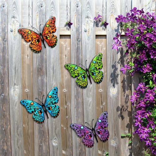 Metal Butterfly Wall Decor - 9.5" Outdoor Fence Wall Art Decor, Hanging for Garden Yard Living Room Bedroom Patio Balcony,Gift for Family Friends(4 Pack)