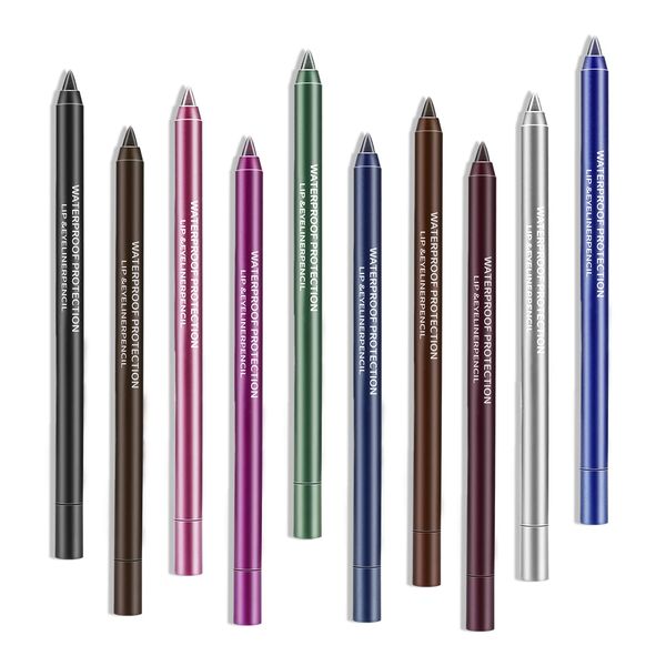 Boobeen Eyeliner Pencil Set-10 Confezioni, Ombretto Glitter Impermeabile e Lip Liner, Formula Gel Morbida Colorata, Crea Linee Audaci e Definite