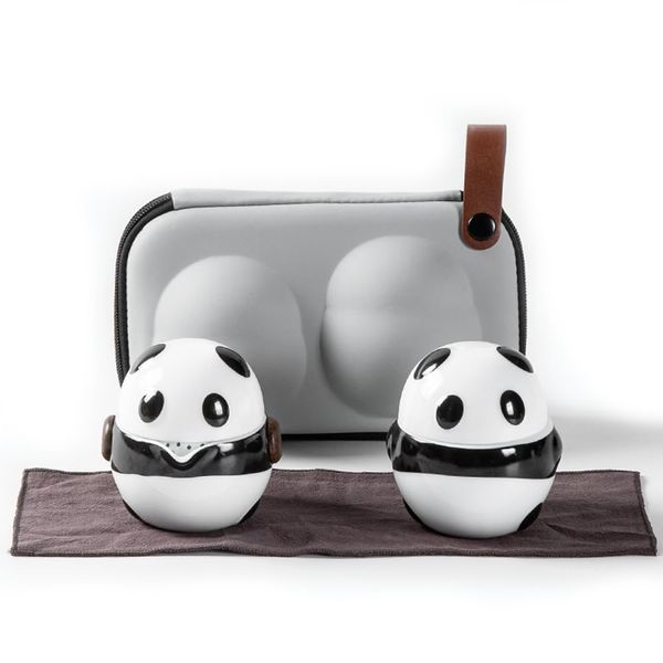 LOVE MIYABI Panda Travel Teaware Set for 2 People, Cute Panda Design, Super Compact Storage, Easy for Outdoor Delicious Tea, For Traveling or Going out, Chinese Tea / Japanese Tea / Tea Picnics,